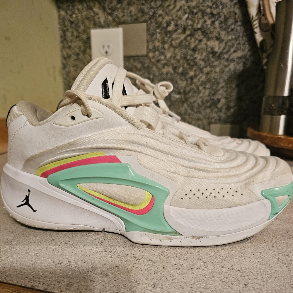Jordan Kids Sneakers White with Green and Pink Accents